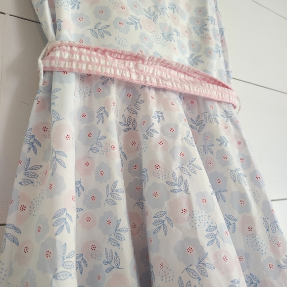 Classic Whimsy Pink White Gingham Floral Dress Size 8 Preppy Pastel Tie Back - Picture 2 of 7